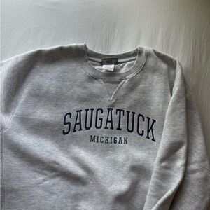 Gildan Gray Saugatuck Michigan Crewneck Sweater
